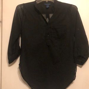 Black sheer high low quarter button down top